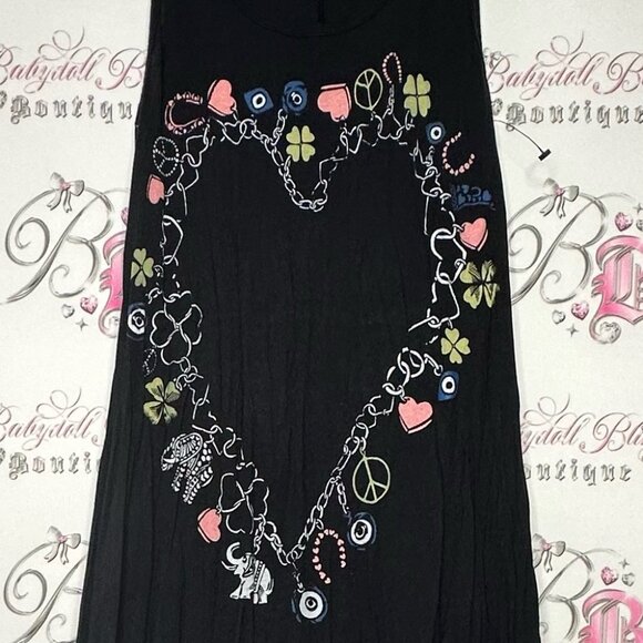 Los Angeles dress chain link heart charms luxury maxi dress black multicolor - Picture 6 of 7